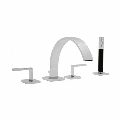ROHL WA26L-STN Rohl Wave Four Hole Deck Mounted Tub Filler With Lever Handles 3/4^ Valves 8 27/32^ Reach Spout And Handshower In Satin Nickel