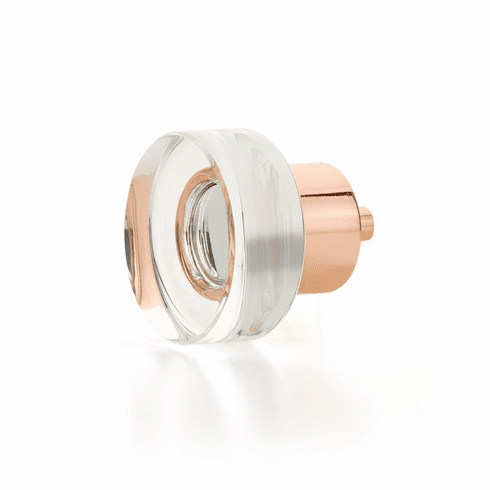 Schaub 56-PRG City LIghts, Round Disc Glass Knob with brass base in Polished Rose Gold