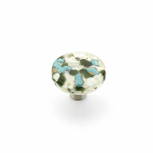 Schaub 31-GBP Ice, Knob, Glass, Round, Green Blue Pebbles 1-1/2" dia..