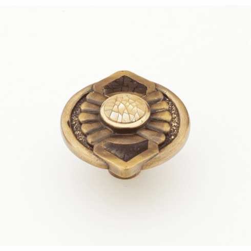 Schaub 958K-AB Solid Brass Knob, 1-11/16" dia with Violet Oyster, Tiger Penshell and Yellow Mother of Pearl inlays on Antique Brass