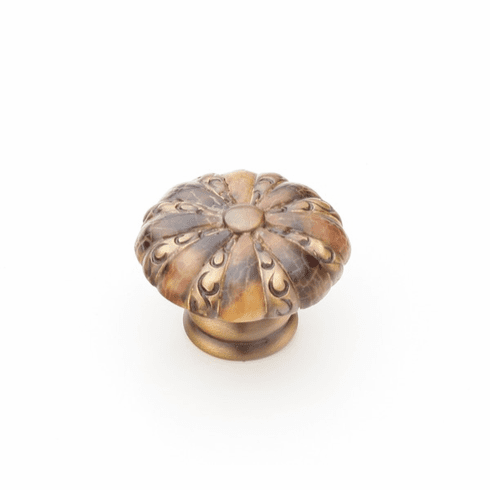 Schaub 853-PEN-ED Tiger Penshell,Round Knob,1-3/8" dia,Penshell inlaid on Solid Brass,Estate Dover Finish