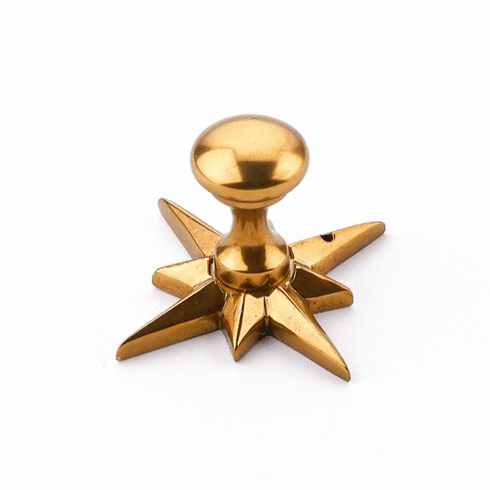 Schaub 982-PAR Brass Knob w/ Star Backplate in Paris Brass, 3/4" dia x 2" backplate