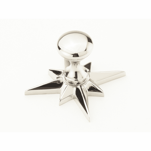 Schaub 982-PN Brass Knob w/ Star Backplate in Polished Nickel, 11/16" dia x 2" backplate