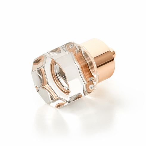 Schaub 55-PRG City Lights, Small Round Multi-Sided Glass Knob with brass base in Polished Rose Gold