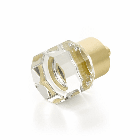 Schaub 55-SB City Lights, Small Round Multi-Sided Glass Knob with brass base in Satin Brass
