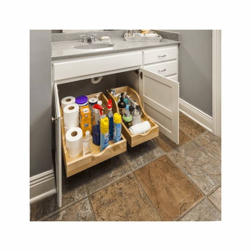 Hardware Resources ROVHB15-WB Preassembled Vanity High Back Rollout Shelf System for 15" Openings.  Featuring 18" Undermount Soft Closing Drawer Slide