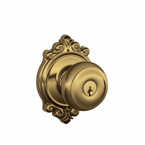 SCHLAGE RESIDENTIAL F51A-GEO-609-BRK F51A Georgian Keyed Entry Knob Lock With Brookshire Trim F51AGEO609BRK F51A GEO 609 BRK