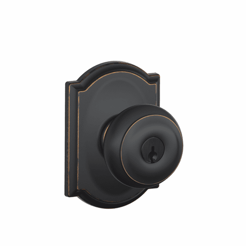 SCHLAGE RESIDENTIAL F51A-GEO-716-CAM F51A Georgian Keyed Entry Knob Lock With Camelot Trim F51AGEO716CAM F51A GEO 716 CAM