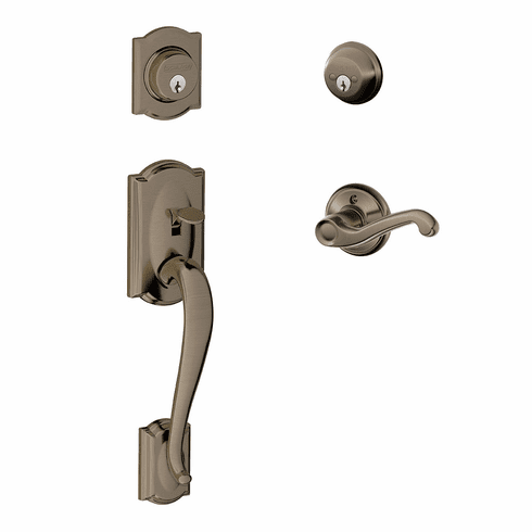 SCHLAGE RESIDENTIAL F62-CAM-FLA-620-LH F62 Camelot Double Cylinder Handleset With Flair Entrance Lever F62CAMFLA620LH F62 CAM FLA 620 LH