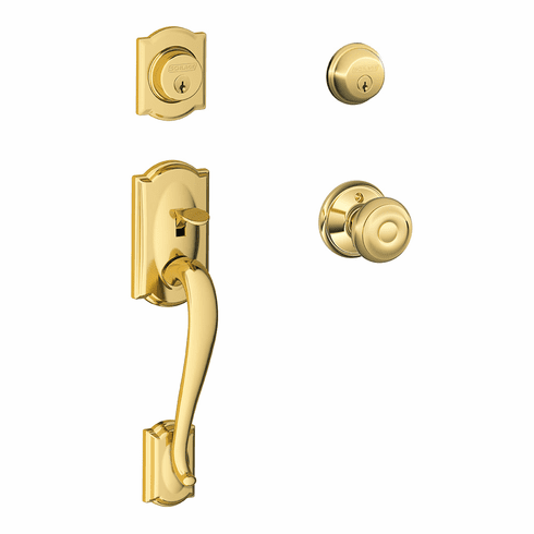 SCHLAGE RESIDENTIAL F62-CAM-GEO-605 F62 Camelot Double Cylinder Handleset With Georgian Entrance Knob F62CAMGEO605 F62 CAM GEO 605