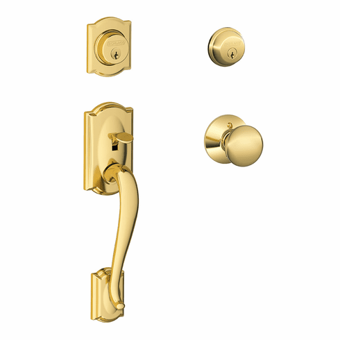 SCHLAGE RESIDENTIAL F62-CAM-PLY-605 F62 Camelot Double Cylinder Handleset With Plymouth Entrance Knob F62CAMPLY605 F62 CAM PLY 605