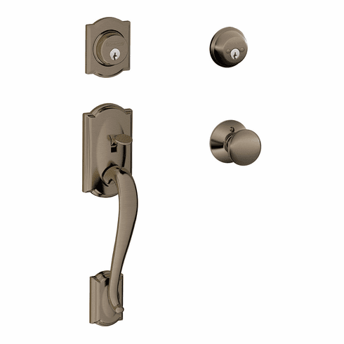 SCHLAGE RESIDENTIAL F62-CAM-PLY-620 F62 Camelot Double Cylinder Handleset With Plymouth Entrance Knob F62CAMPLY620 F62 CAM PLY 620