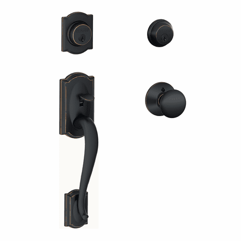 SCHLAGE RESIDENTIAL F62-CAM-PLY-716 F62 Camelot Double Cylinder Handleset With Plymouth Entrance Knob F62CAMPLY716 F62 CAM PLY 716