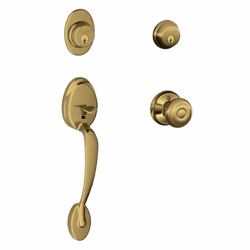 SCHLAGE RESIDENTIAL F62-PLY-GEO-609 F62 Plymouth Double Cylinder Handleset With Georgian Entrance Knob F62PLYGEO609 F62 PLY GEO 609