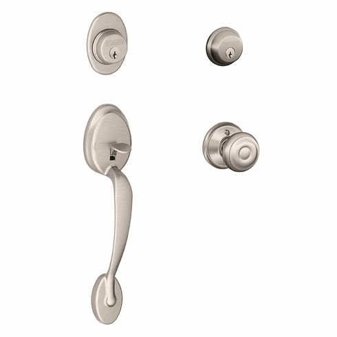 SCHLAGE RESIDENTIAL F62-PLY-GEO-619 F62 Plymouth Double Cylinder Handleset With Georgian Entrance Knob F62PLYGEO619 F62 PLY GEO 619