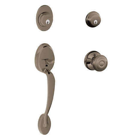 SCHLAGE RESIDENTIAL F62-PLY-GEO-620 F62 Plymouth Double Cylinder Handleset With Georgian Entrance Knob F62PLYGEO620 F62 PLY GEO 620