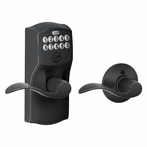 SCHLAGE RESIDENTIAL FE575-CAM-ACC-716 Fe575 Keypad Lever With Camelot Trim And Accent Lever With Auto Lock FE575CAMACC716 FE575 CAM ACC 716