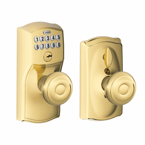 SCHLAGE RESIDENTIAL FE595-CAM-GEO-505 Fe595 Keypad Knob With Camelot Trim And Georgian Knob With Flex Lock FE595CAMGEO505 FE595 CAM GEO 505