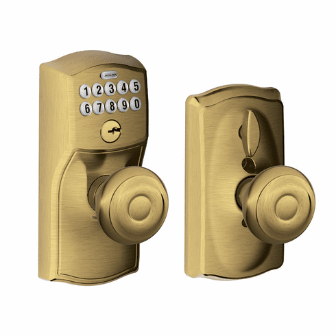 SCHLAGE RESIDENTIAL FE595-CAM-GEO-609 Fe595 Keypad Knob With Camelot Trim And Georgian Knob With Flex Lock FE595CAMGEO609 FE595 CAM GEO 609