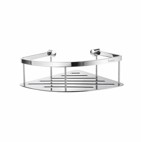 Smedbo DK3031 Sideline Round Front Corner Basket Polished Chrome Depth=3.5 inch, Width= 8.25 inch, Height= 10.25 inch.