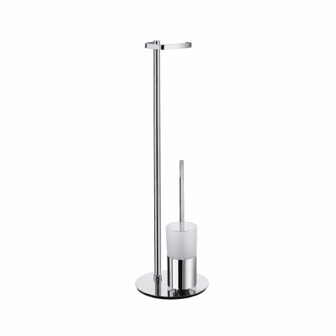 Smedbo FK312 Toilet Roll Holder W/ Brush - Polished Chrome/Frosted Glass Height 31" Depth=26.5 inch, Width= 12.25 inch, Height= 5.25 inch.