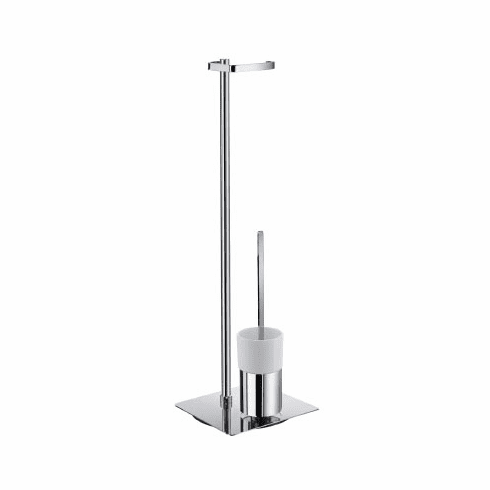Smedbo FK322P Toilet Roll Holder W/ Brush - Polished Chrome/White Porcelain Height 31" Depth=26.5 inch, Width= 12.25 inch, Height= 5.25 inch.
