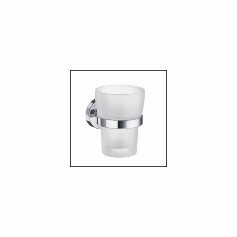 Smedbo HK343 Home Frosted Glass Tumbler Polished Chrome Depth=1.75 inch, Width= 7 inch, Height= 9.75 inch.