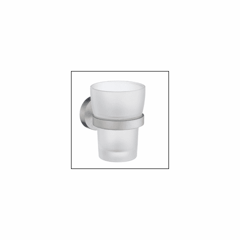 Smedbo HS343 Home Frosted Glass Tumbler Brushed Chrome Depth=1.75 inch, Width= 7 inch, Height= 9.75 inch.