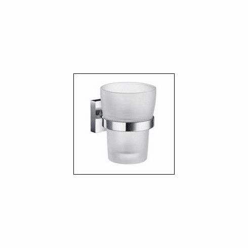 Smedbo RK343 House Tumbler Frosted Glass Polished Chrome Depth=3 inch, Width= 4 inch, Height= 5.75 inch.