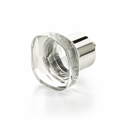 Schaub 61-26 City Lights, Soft Square Glass Knob with brass base in Polished Chrome
