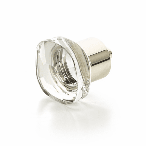Schaub 61-PN City Lights, Soft Square Glass Knob with brass base in Polished Nickel