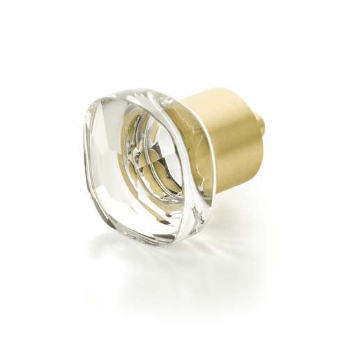 Schaub 61-SB City Lights, Soft Square Glass Knob with brass base in Satin Brass