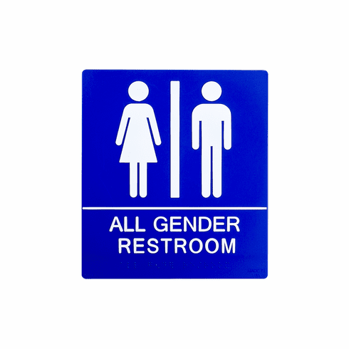 SPECIALIZED SB455-BLUE 8"X9" All Gender Wall Sign With Braille