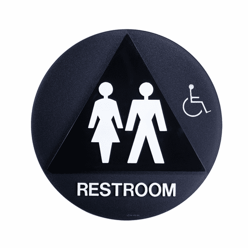 SPECIALIZED SBH12U-BLACK-1 12" Cir/Tri Unisex Door Sign W/Hc Symbol