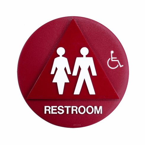 SPECIALIZED SBH12U-RED-1 12" Cir/Tri Unisex Door Sign W/Hc Symbol