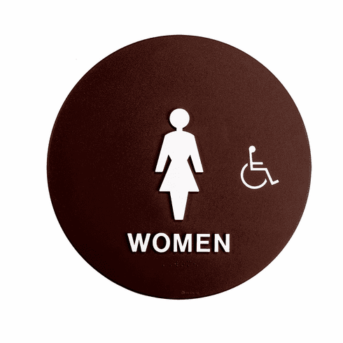 SPECIALIZED SBH12W-BROWN-1 12" Circle Women Door Sign W/Hc Symbol