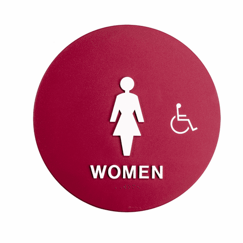 SPECIALIZED SBH12W-RED-1 12" Circle Women Door Sign W/Hc Symbol