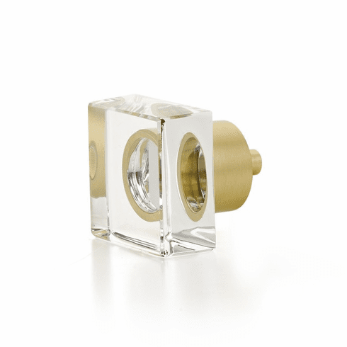 Schaub 57-SB City Lights, Square Glass Knob with brass base in Satin Brass