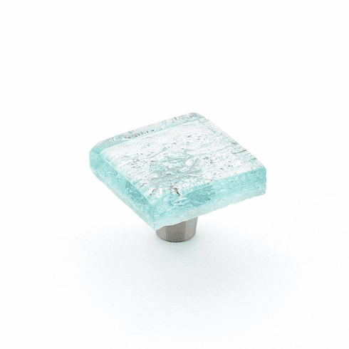 Schaub 34-PAQ Ice, Knob, Glass, Square, Pearl Aqua, 1-1/2" dia..