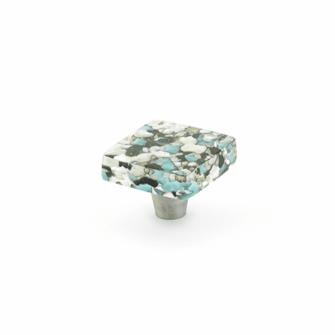 Schaub 34-GBP Ice, Knob, Glass, Square, Green Blue Pebbles, 1-1/2" dia..