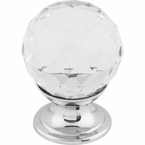 Top Knobs TK125PC Clear Crystal Knob 1 1/8 Inch Polished Chrome Base