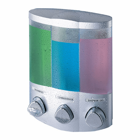 TRIO 76334-1 Satin Silver, Translucent Container with Chrome Buttons Bath Dispenser
