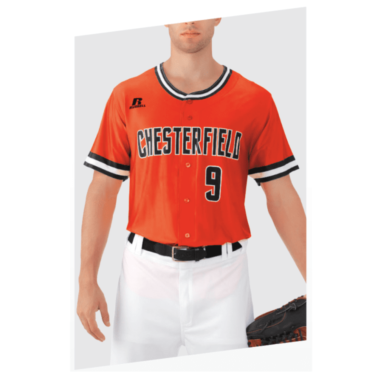Russell Sublimated Button Up Baseball Jerseys Custom Faux Button