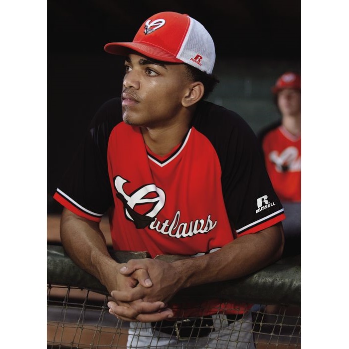 Russell Vintage V Neck Baseball Jersey Throwback Trim R01X3M