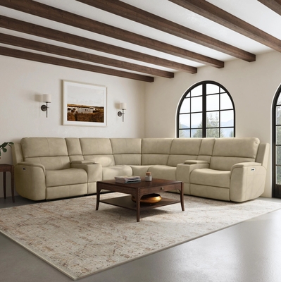 HT Media Grayson 7pc Zero Gravity Power Reclining Sectional Configuration w/Power Headrests & Lumbar, USB, Double Consoles