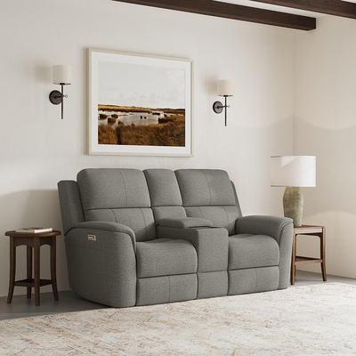 HT Media Grayson Zero Gravity Power Reclining Loveseat w/ Console, Power Headrests, Lumbar, Wireless & USB Charging