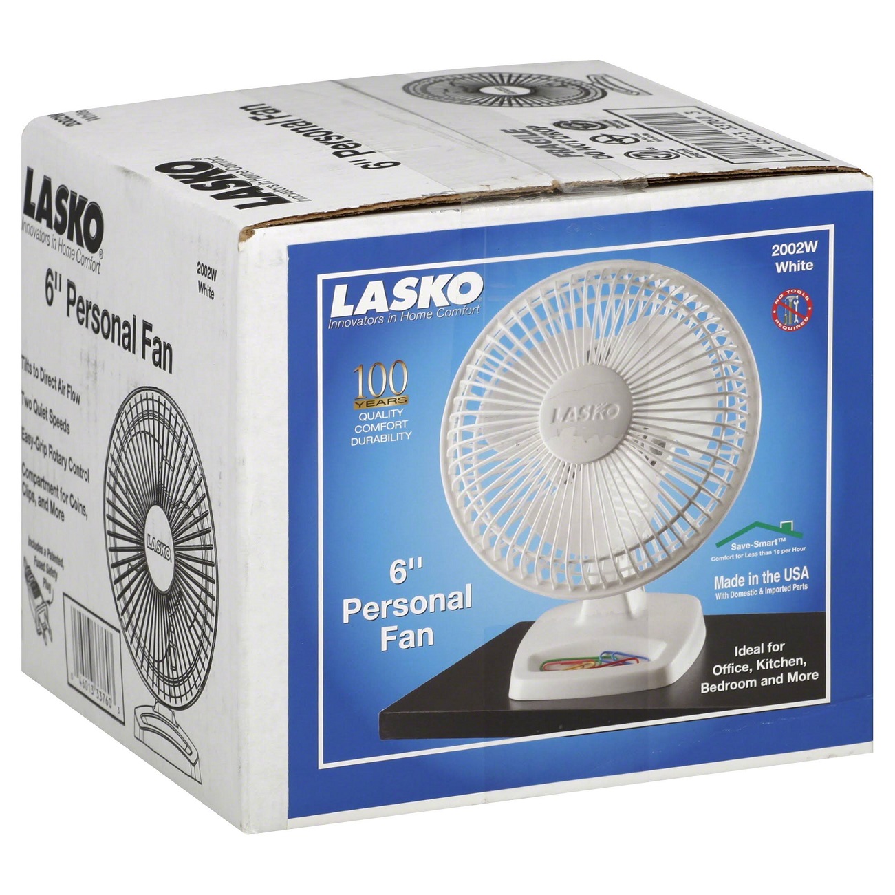 Lasko 2002-W 2-Speed 6 inch Mini Personal Table / Desk Fan, White color