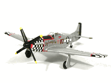 WWII P-51D Mustang diecast airplane model 1:48 scale die cast from Yat Ming - Black Checker Nose