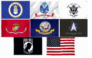 3'x5' Polyester Complete Military Flag set - 1 of each Military Branch with a POW/MIA and US Flag - 8 Flags