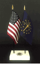 Indiana and US Flag Executive Desk Set